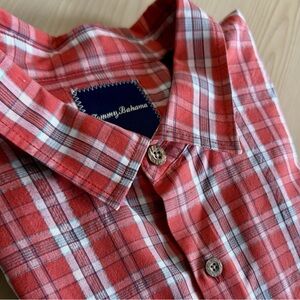 Tommy Bahama Island Zone Part Silk Button Down Mens plaid Red Shirt XXL